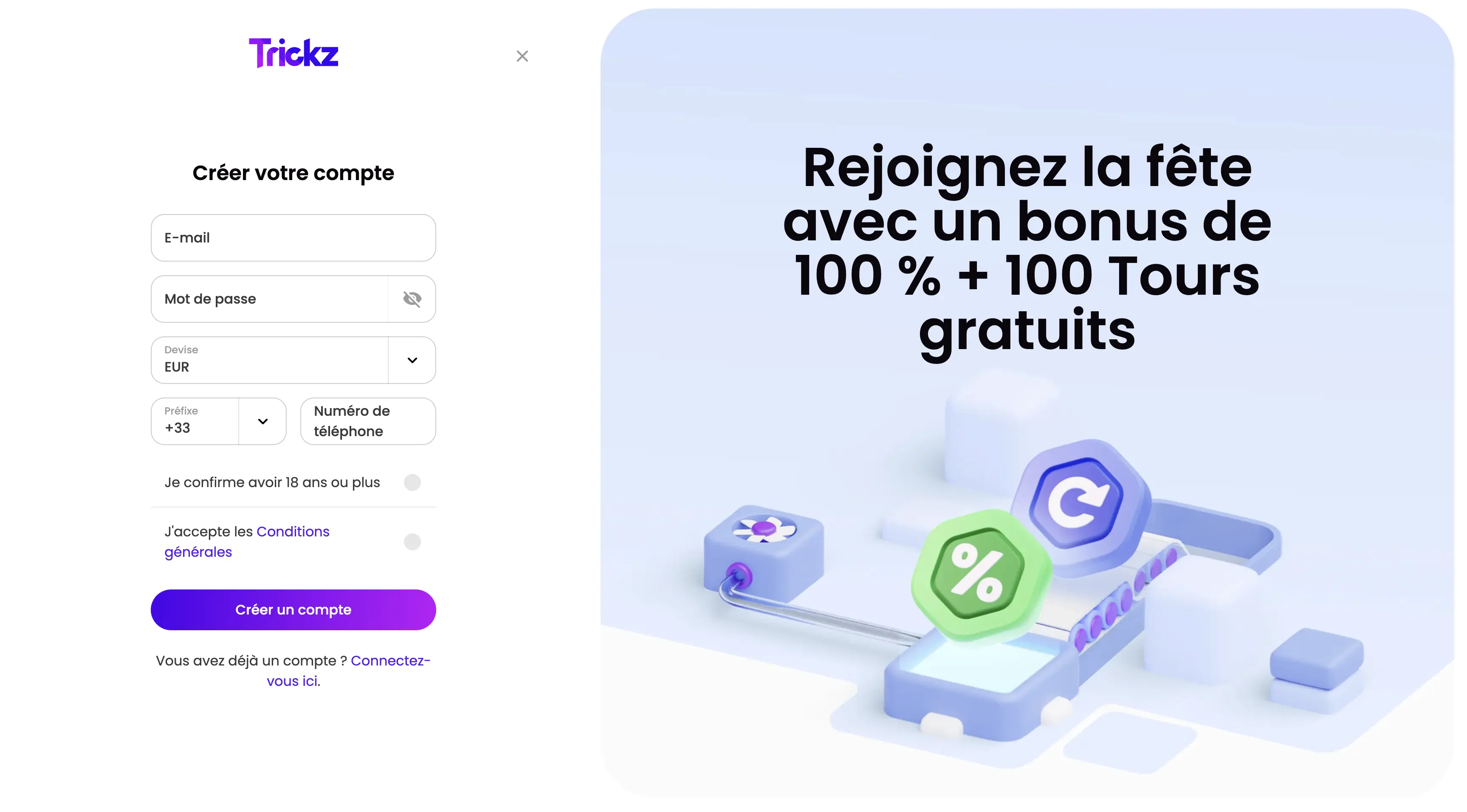 Inscription au Trickz Casino