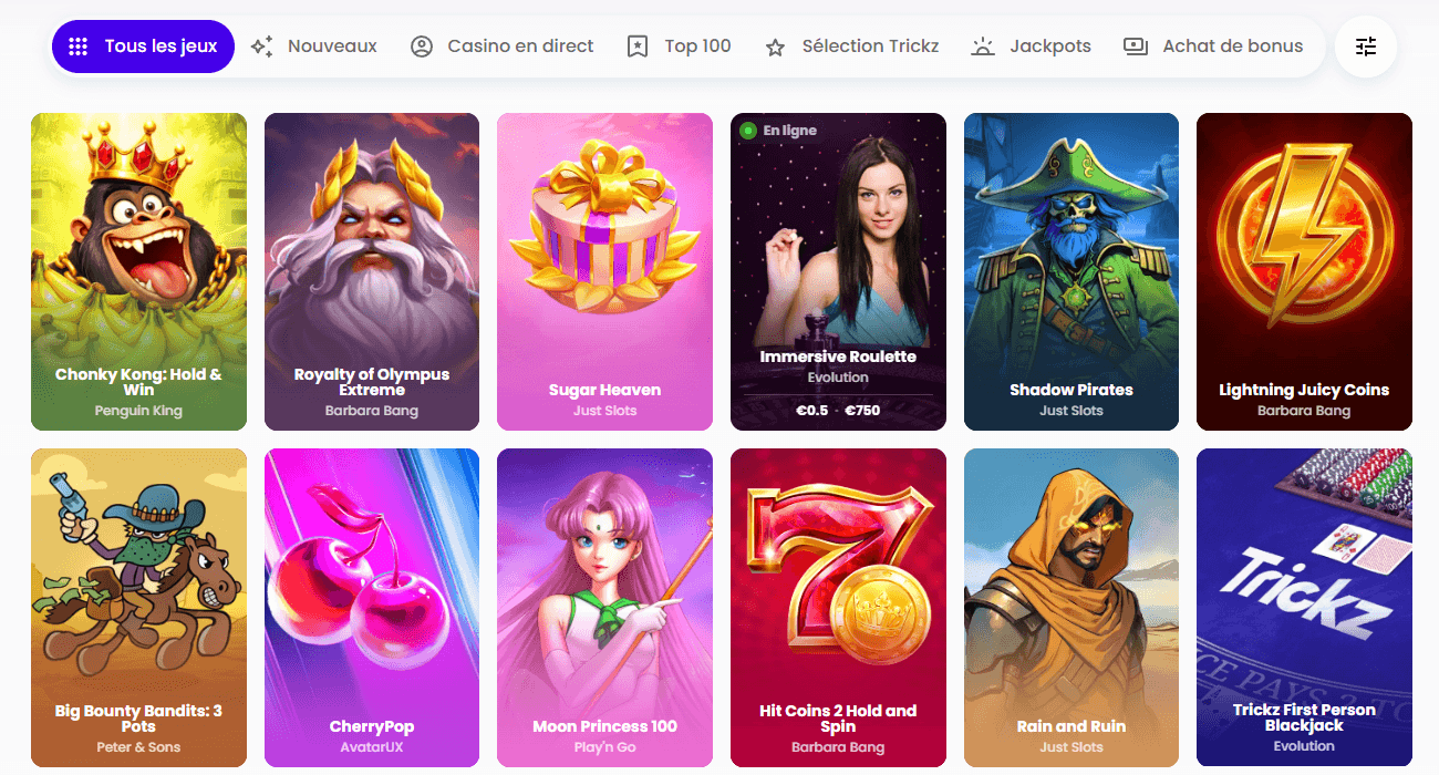 Trickz Casino jeux